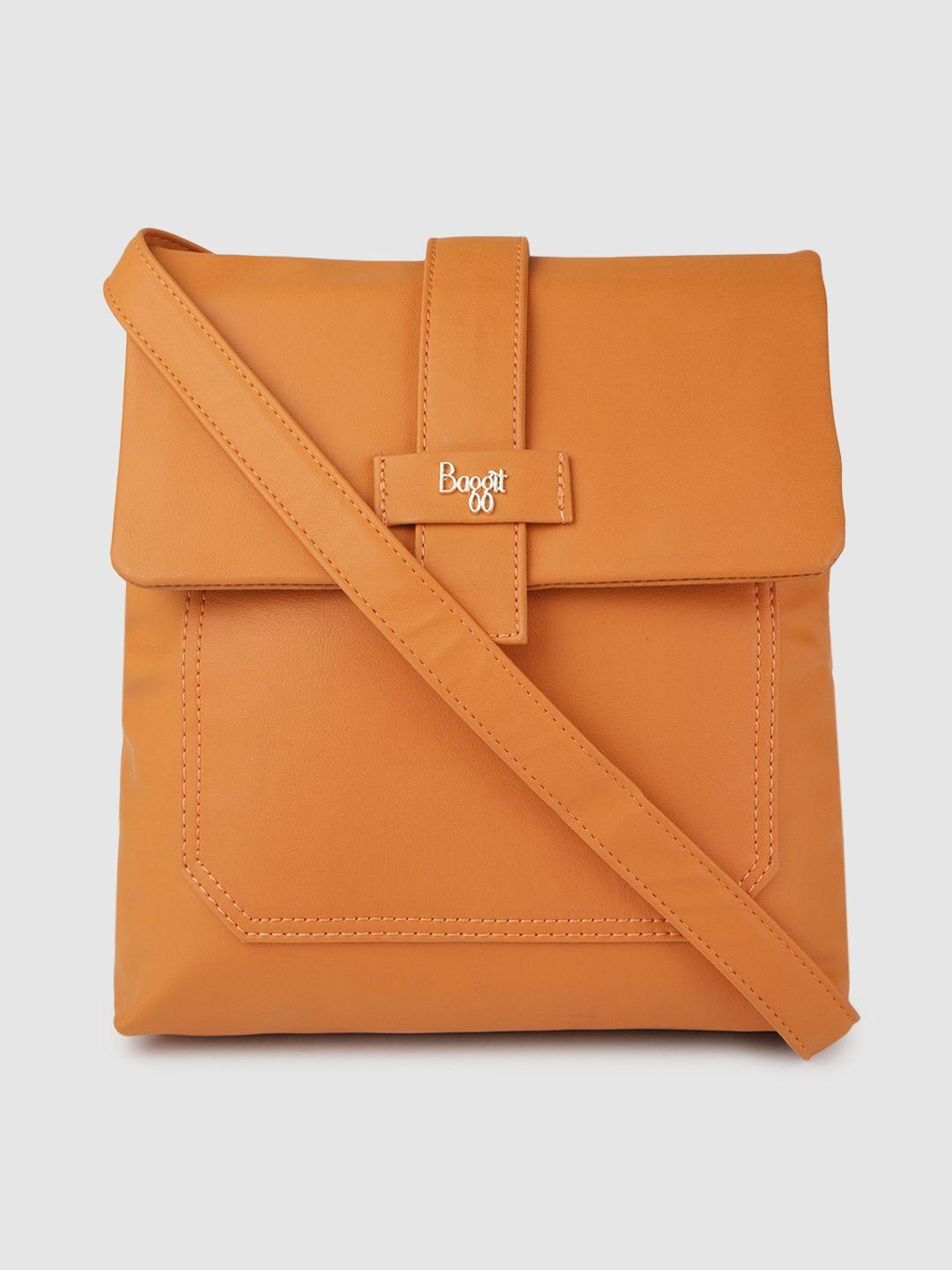 baggit women orange solid backpack cum shoulder bag