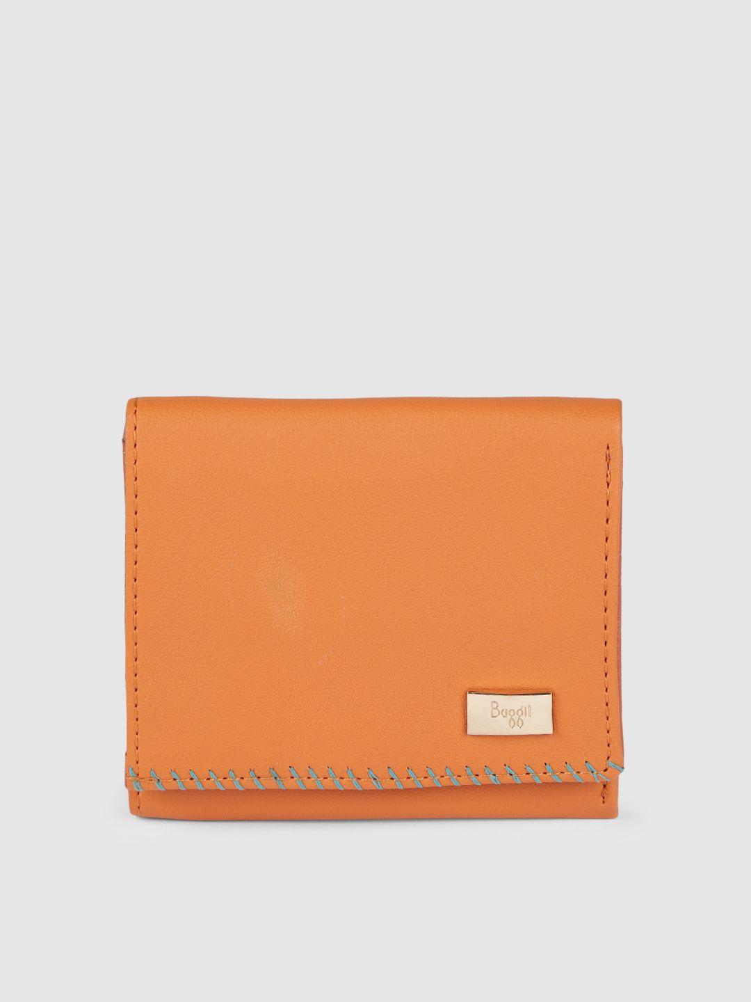 baggit women orange solid three fold wallet
