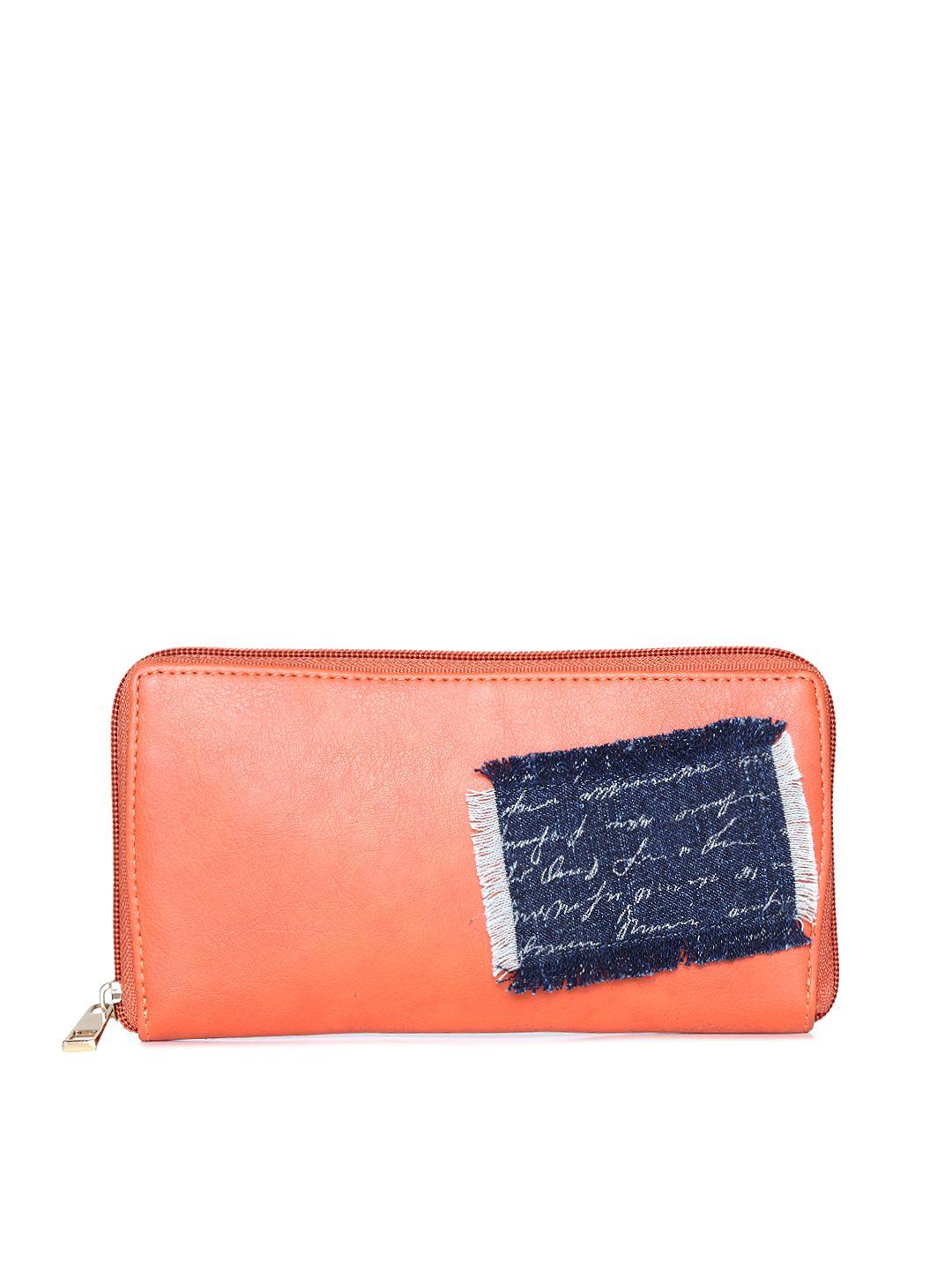 baggit women orange solid zip around wallet