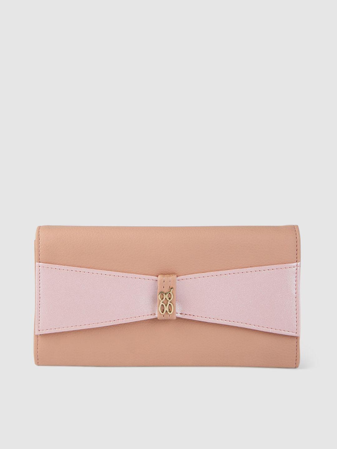 baggit women peach-coloured & pink colourblocked two fold wallet