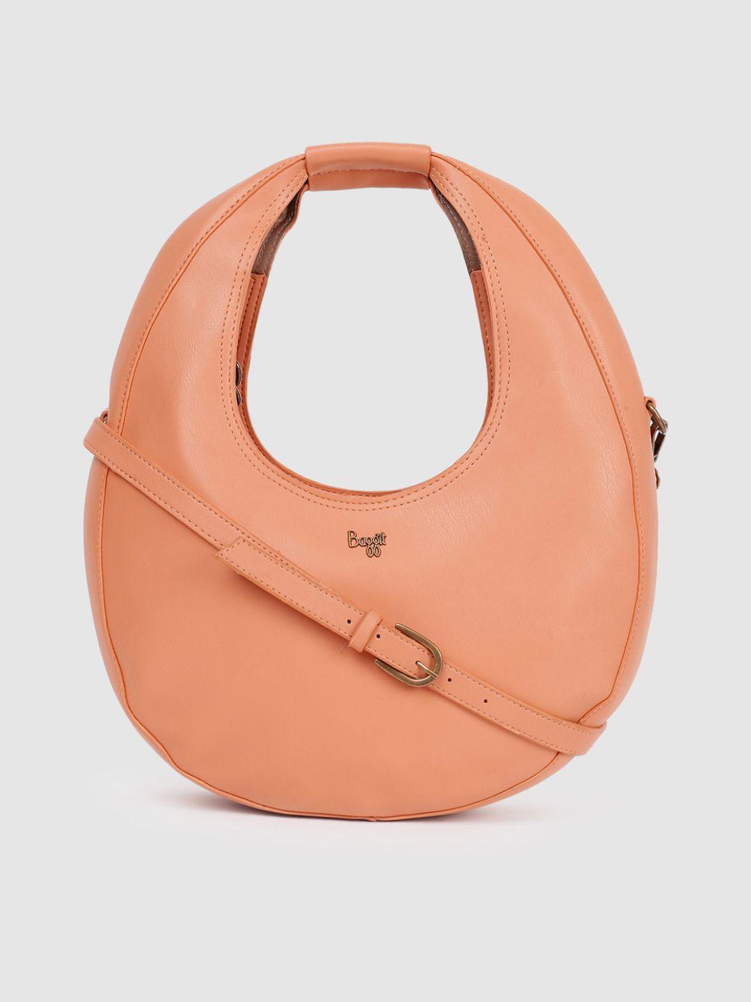 baggit women peach-coloured solid hobo bag