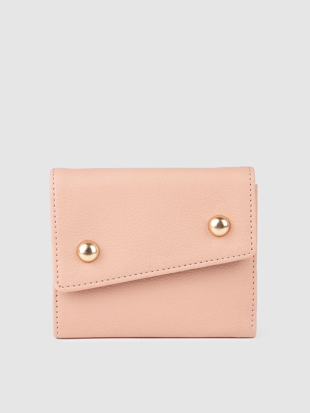 baggit women peach-coloured solid three fold wallet