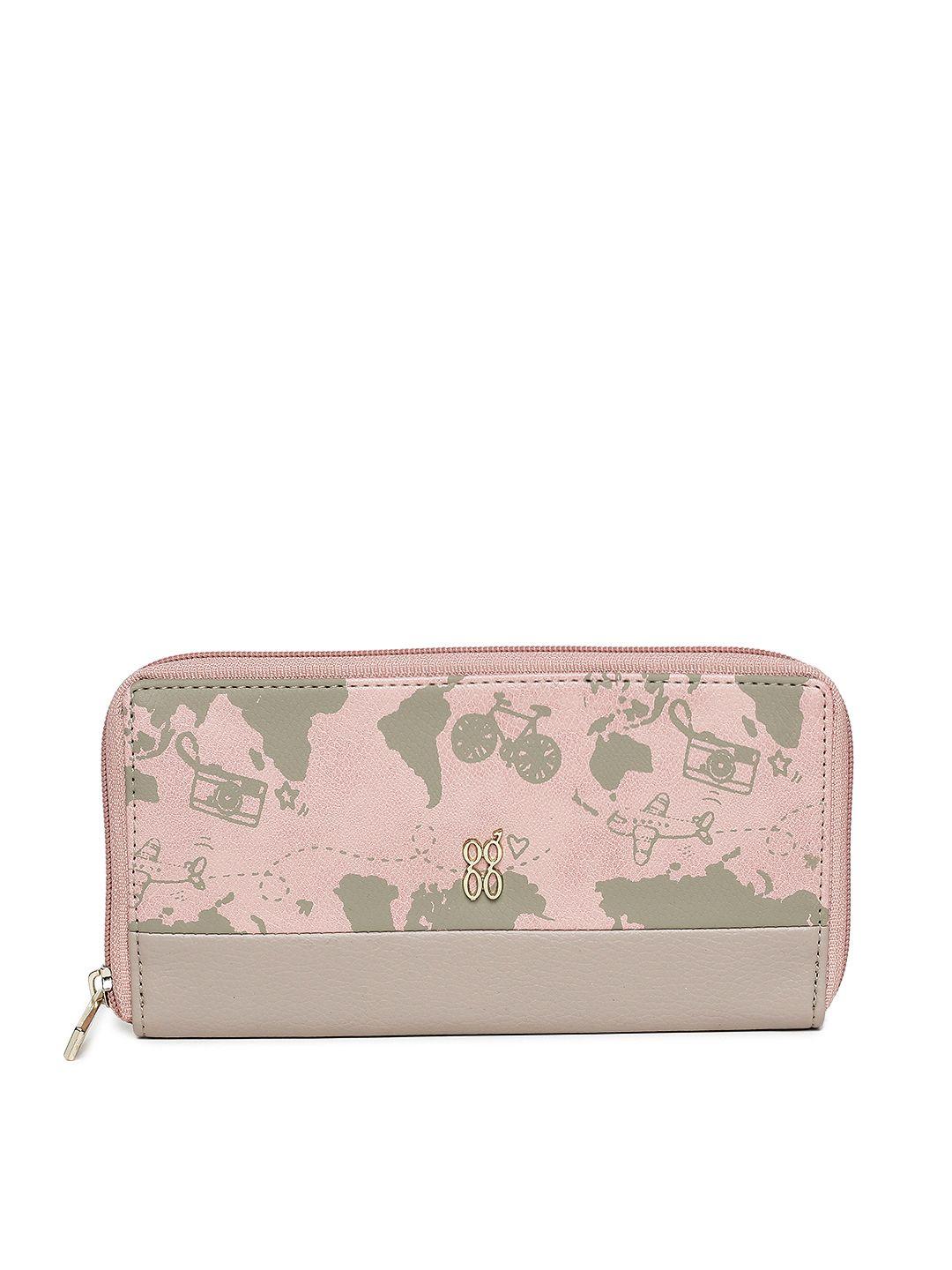 baggit women pink & beige printed zip around wallet