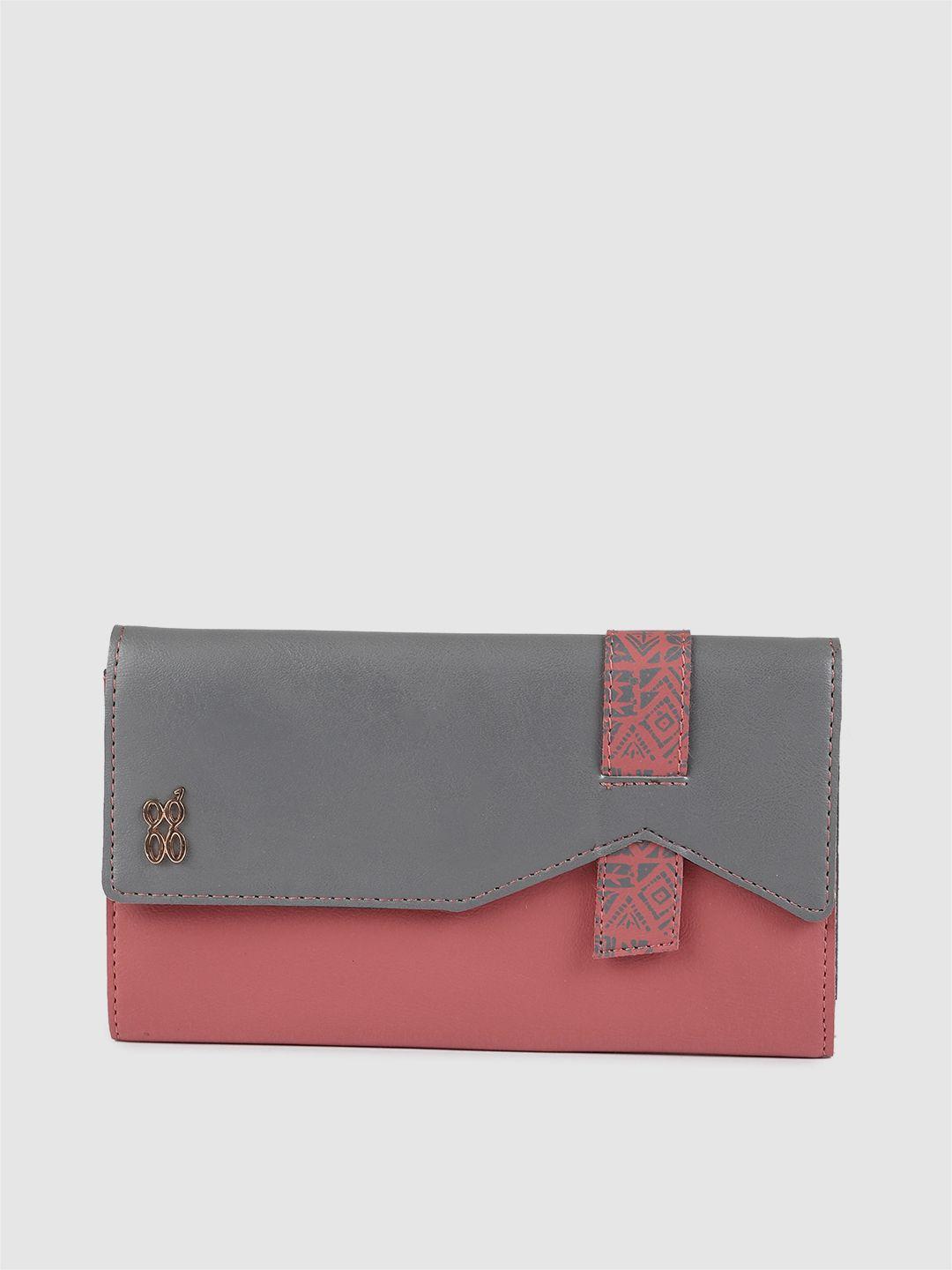 baggit women pink & grey colourblocked two fold wallet