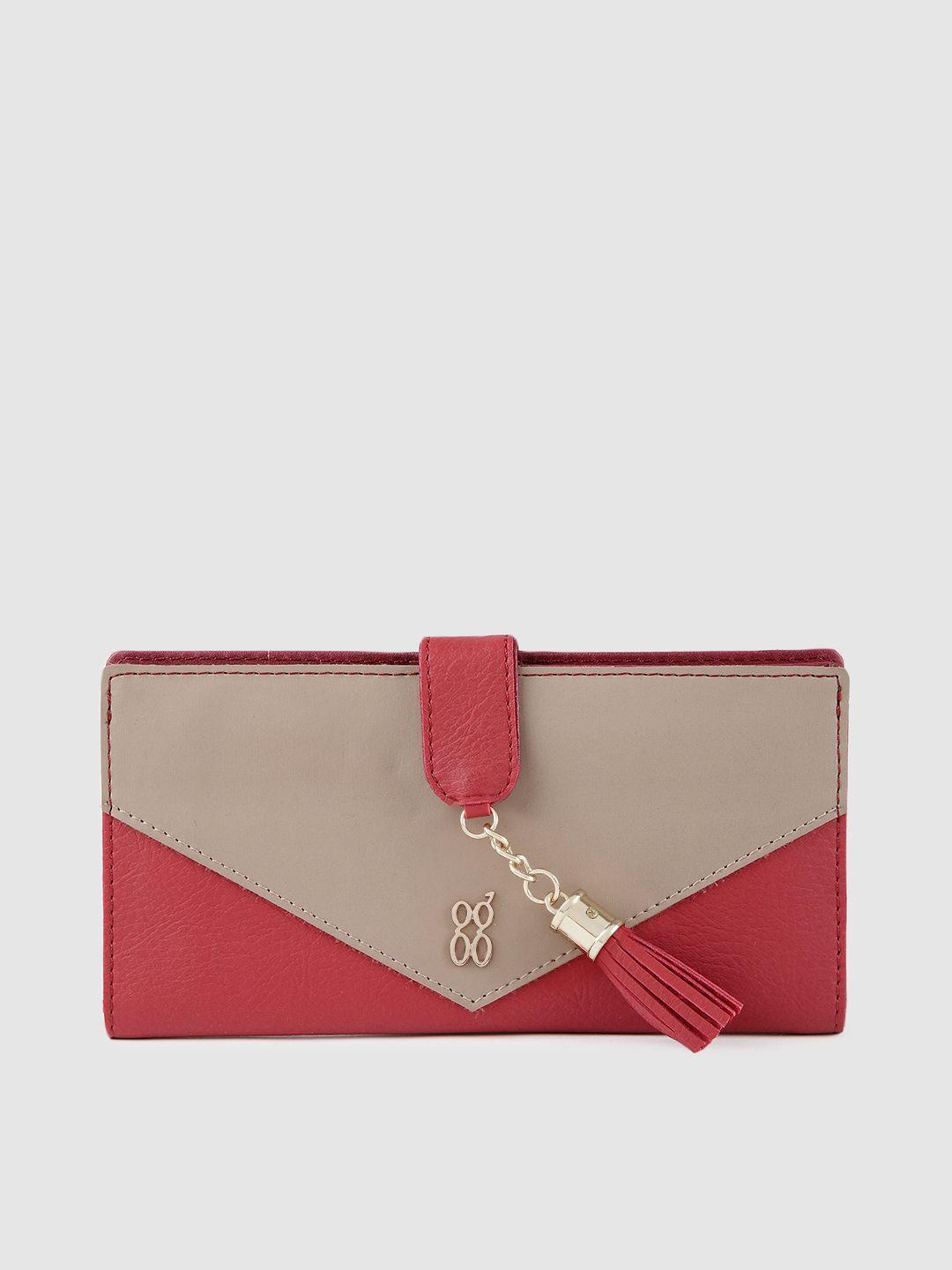 baggit women red & beige colourblocked bruce e fabella two fold wallet