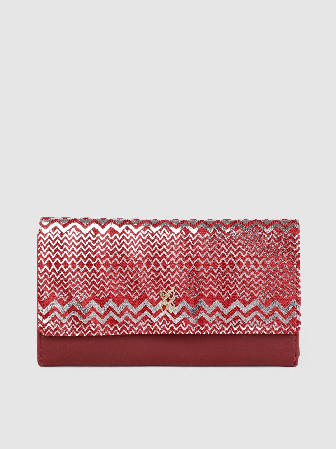 baggit women red & maroon abstract printed three fold wallet