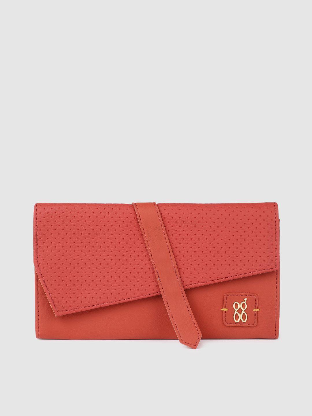 baggit women red solid three fold wallet