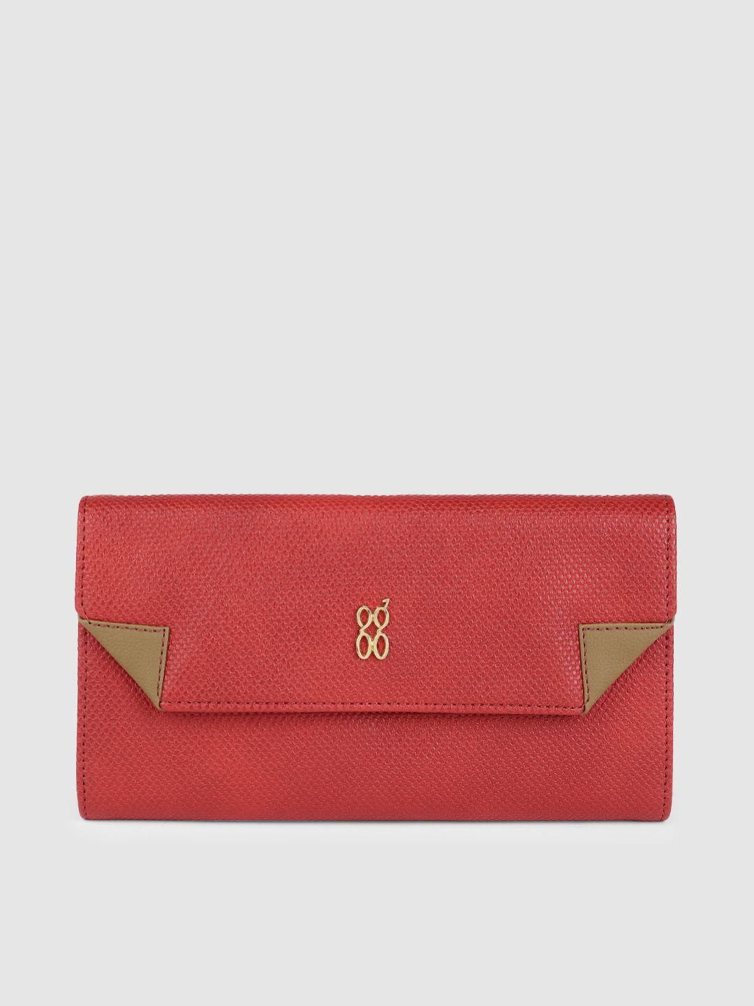 baggit women red textured three fold wallet