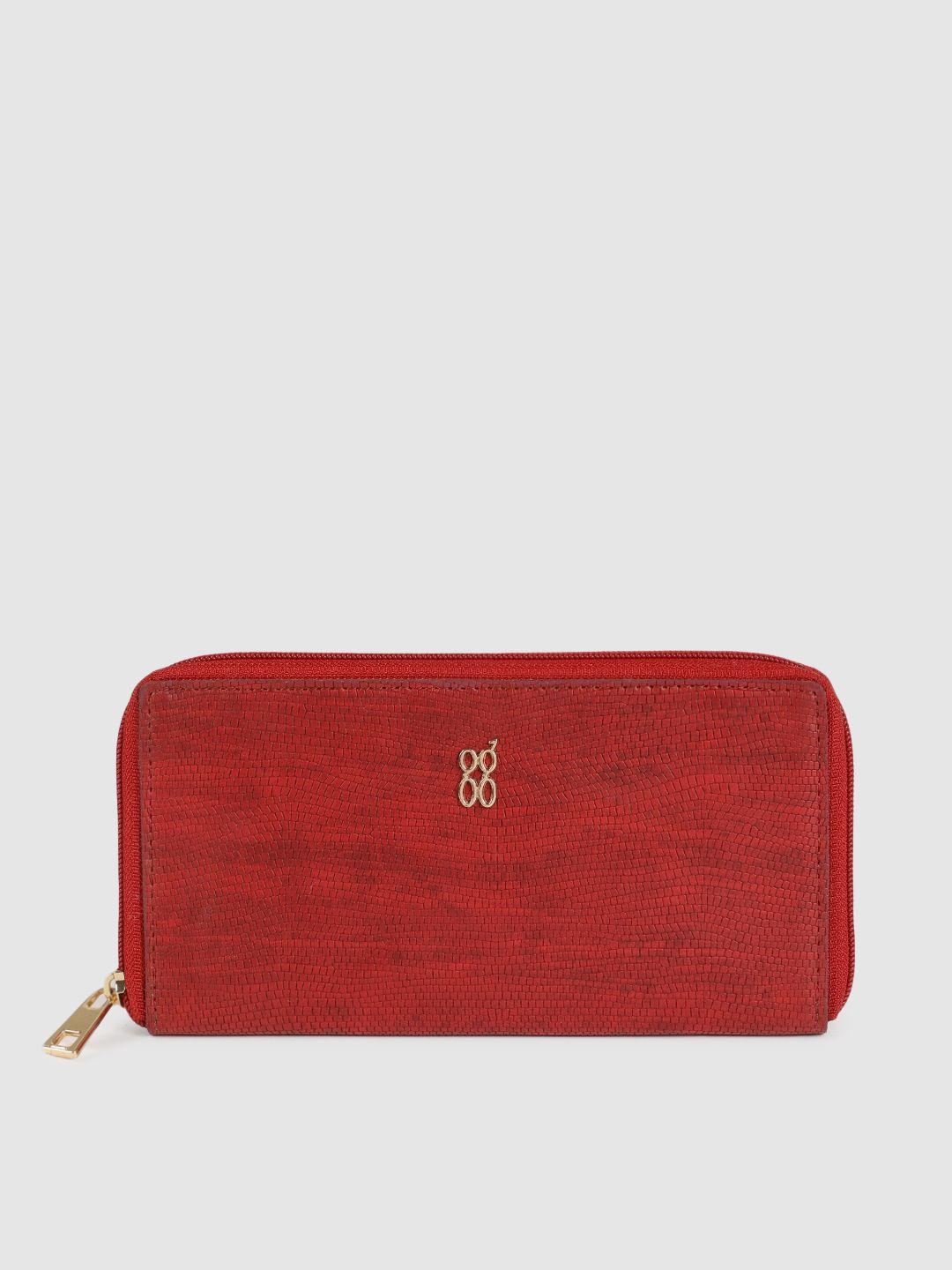 baggit women red textured zip around wallet