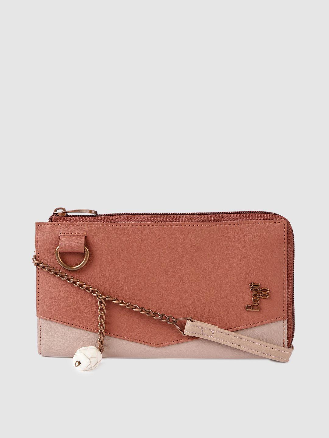 baggit women rust brown solid zip around wallet