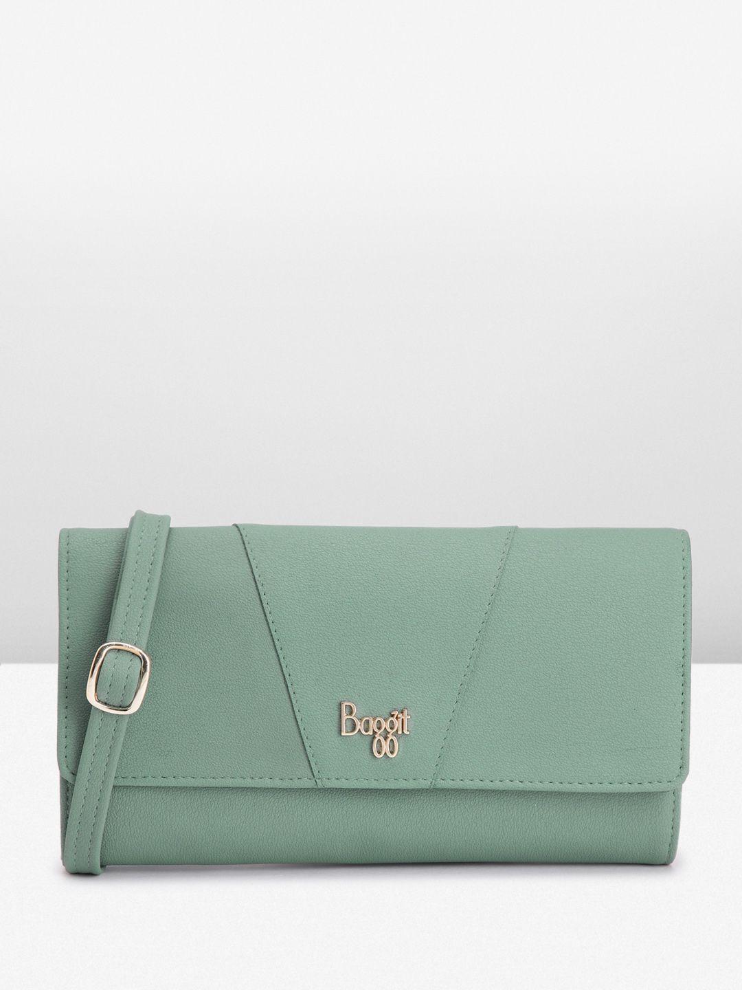 baggit women solid pu envelope wallet with sling strap