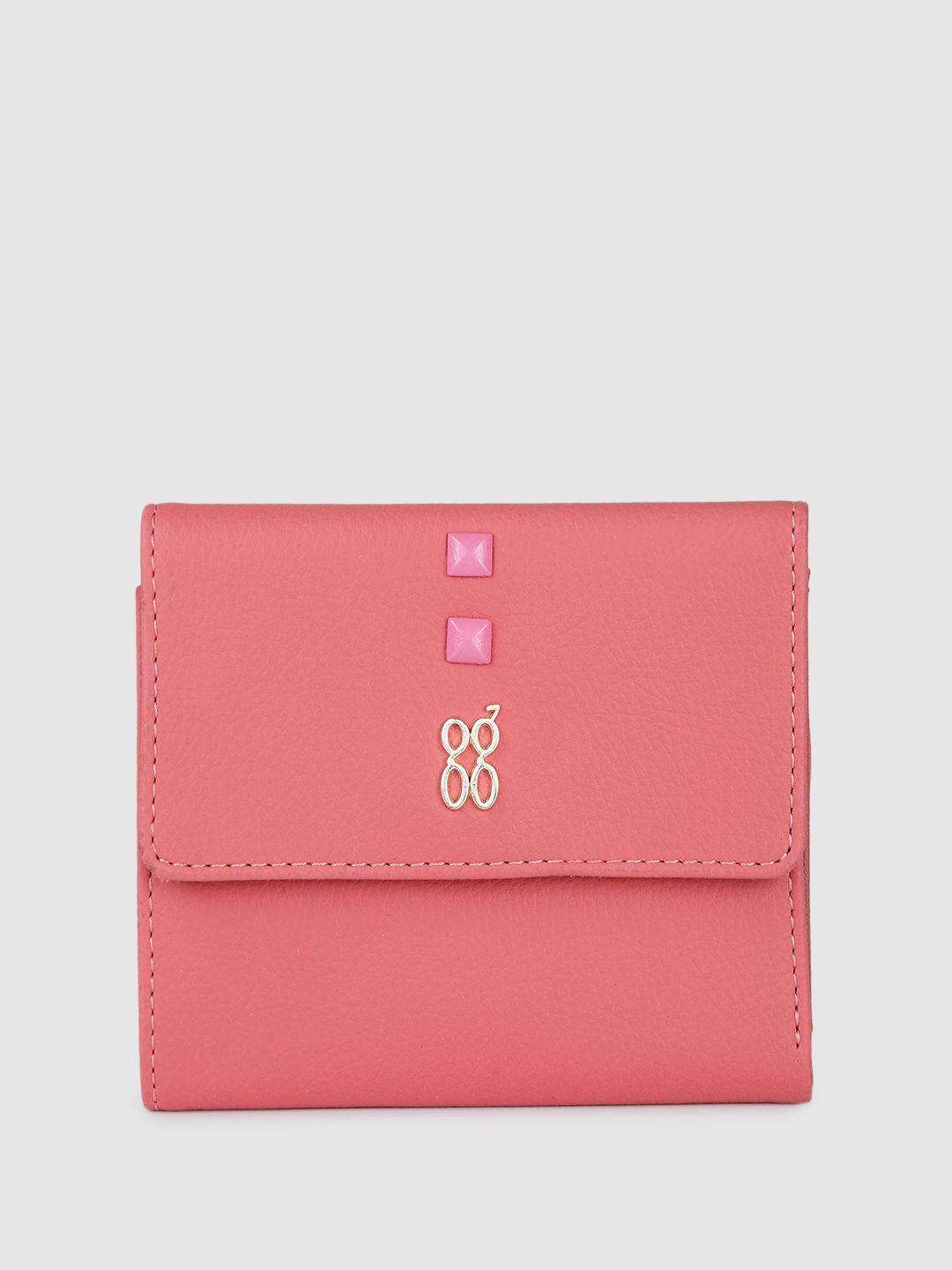 baggit women solid pu three fold wallet with minimal embellished detail
