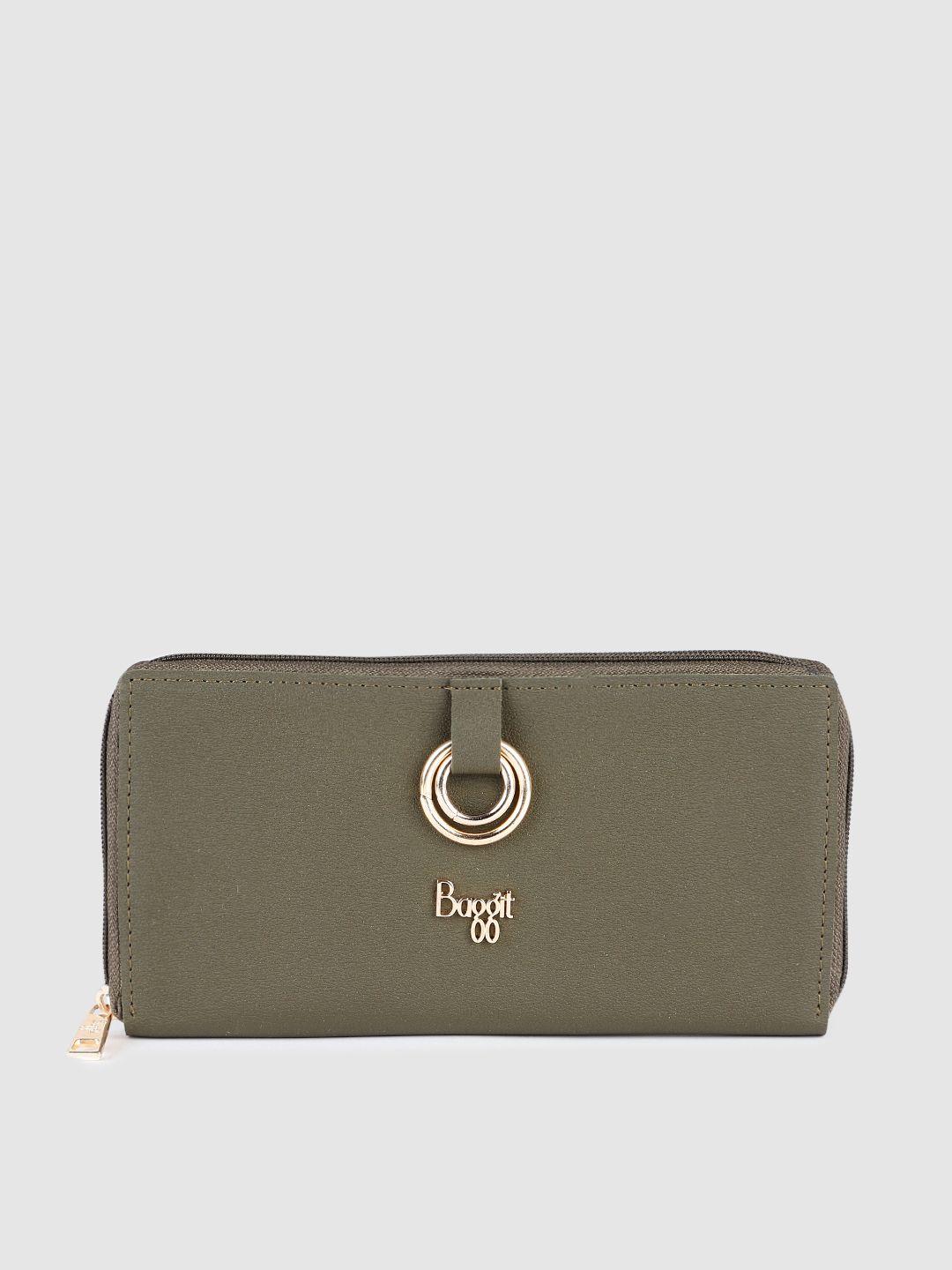 baggit women solid pu zip around wallet with minimal embellished detail