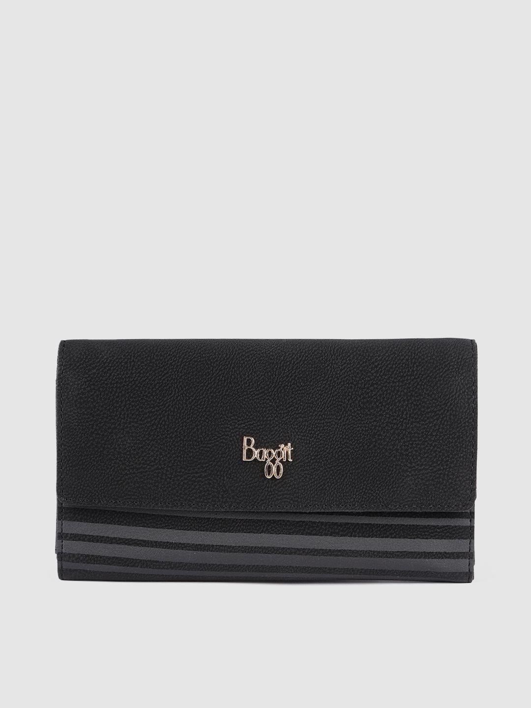 baggit women striped pu three fold wallet