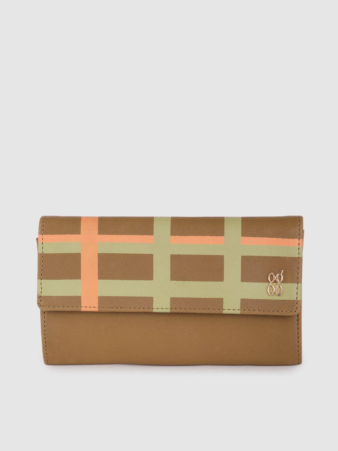 baggit women tan brown & green solid envelope wallet with checked detail