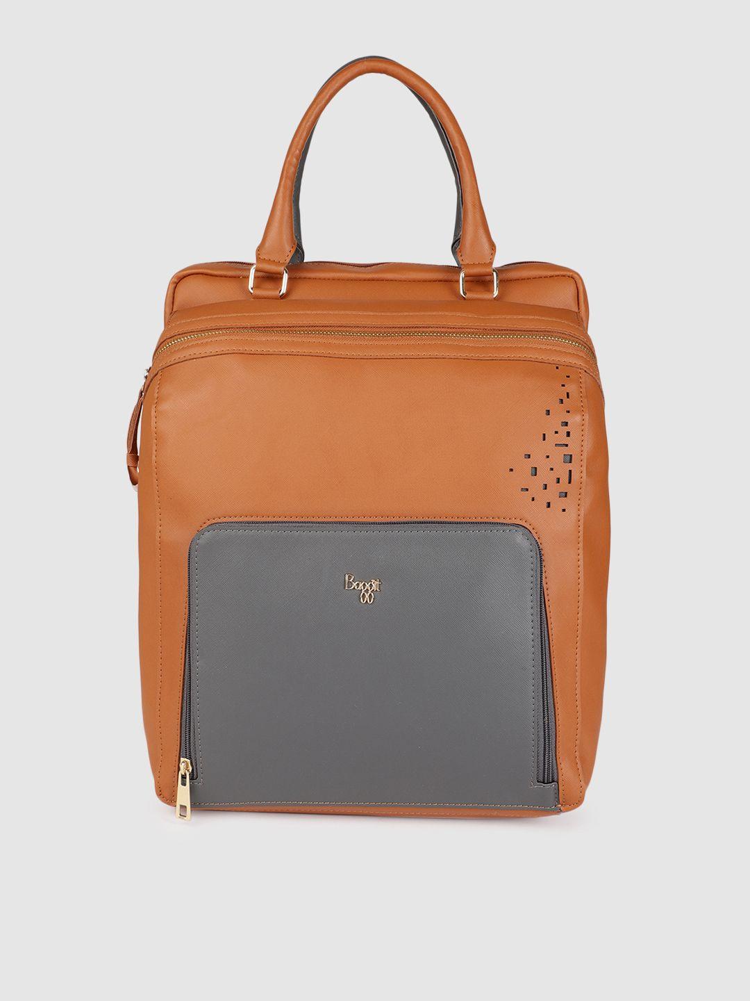 baggit women tan brown & grey colourblocked morass lori 7 backpack cum laptop bag