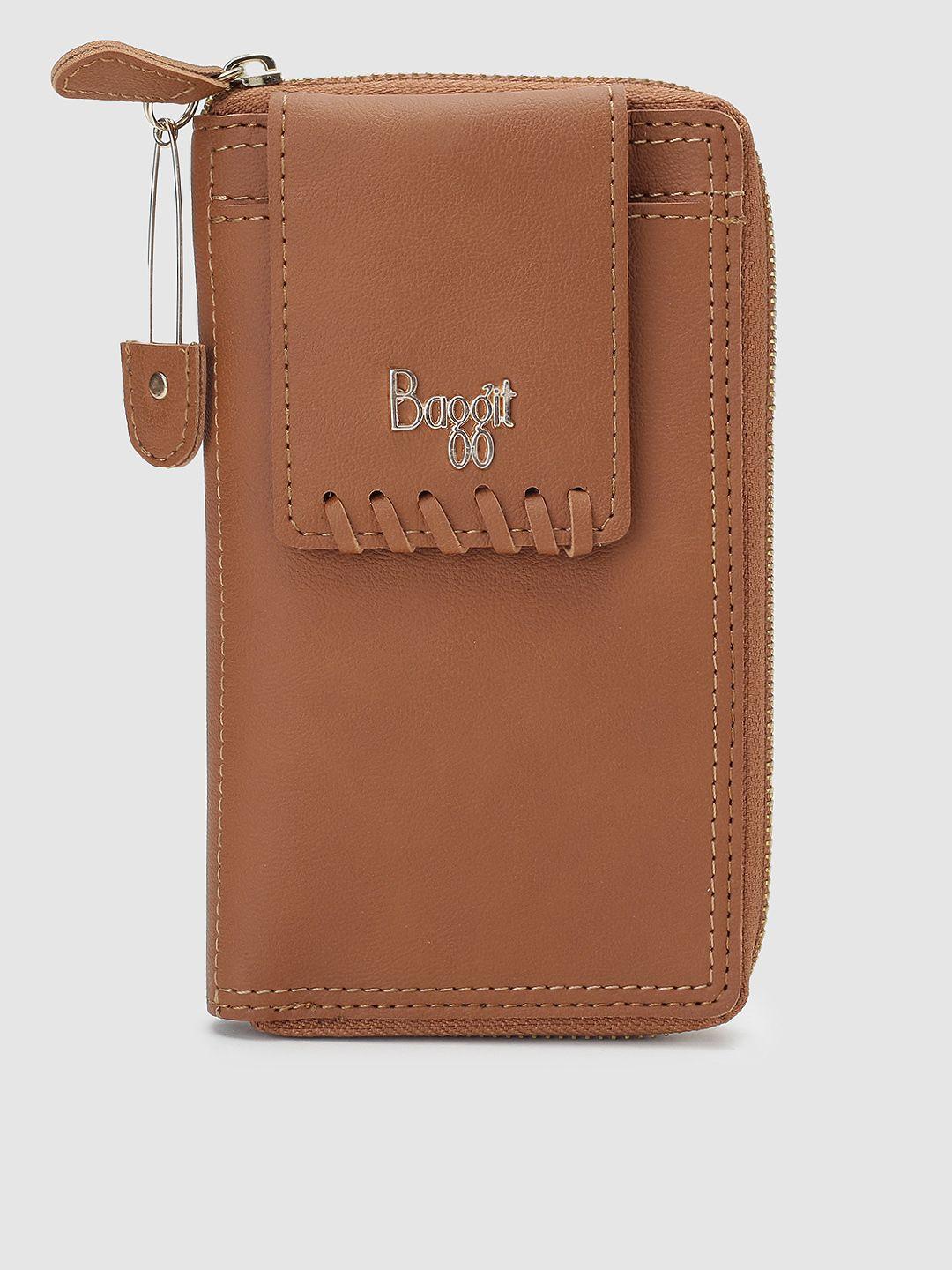 baggit women tan brown solid zip around wallet