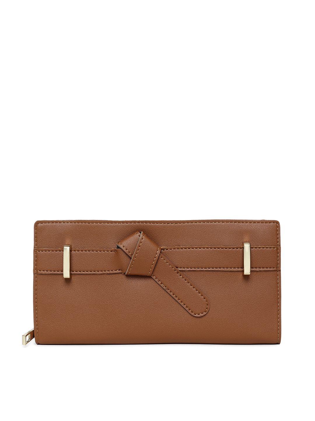 baggit women tan brown solid zip around wallet
