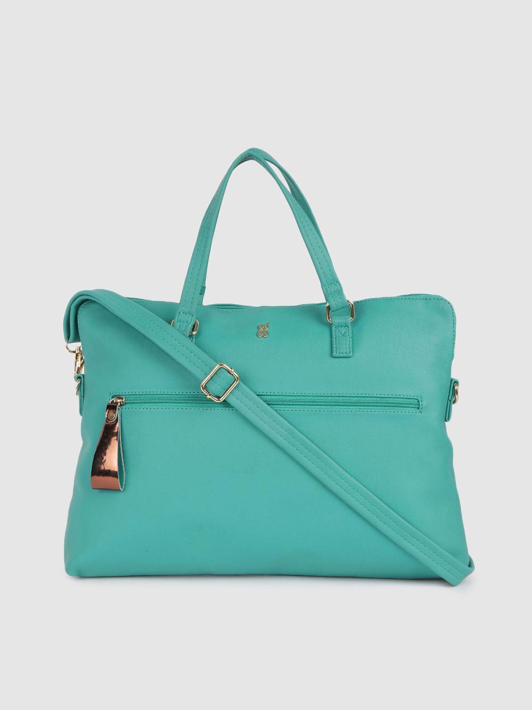 baggit women teal blue solid laptop shoulder bag