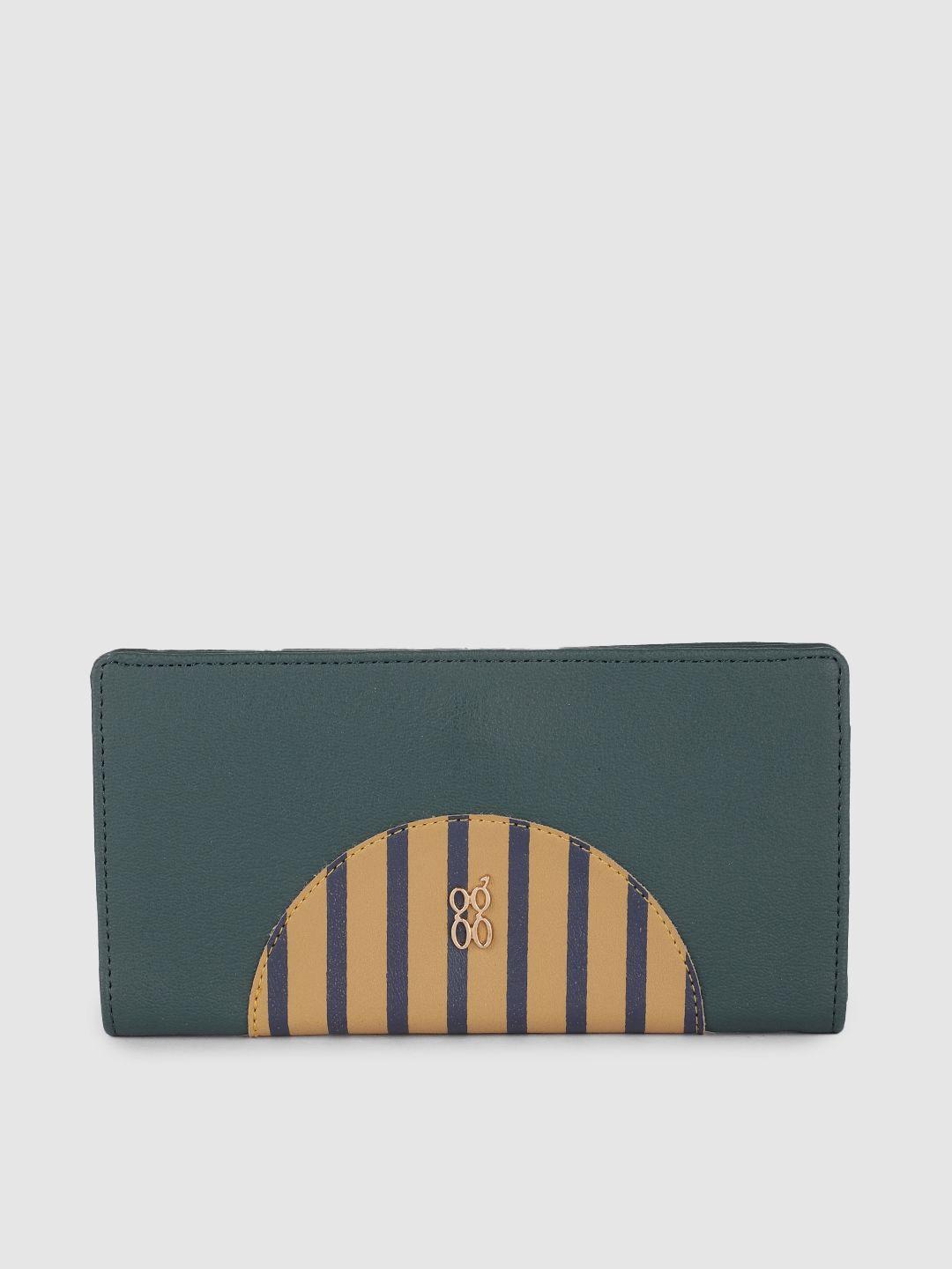 baggit women teal green & brown two fold wallet
