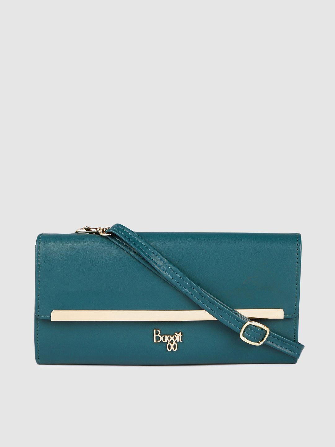 baggit women teal green solid envelope wallet with detachable strap