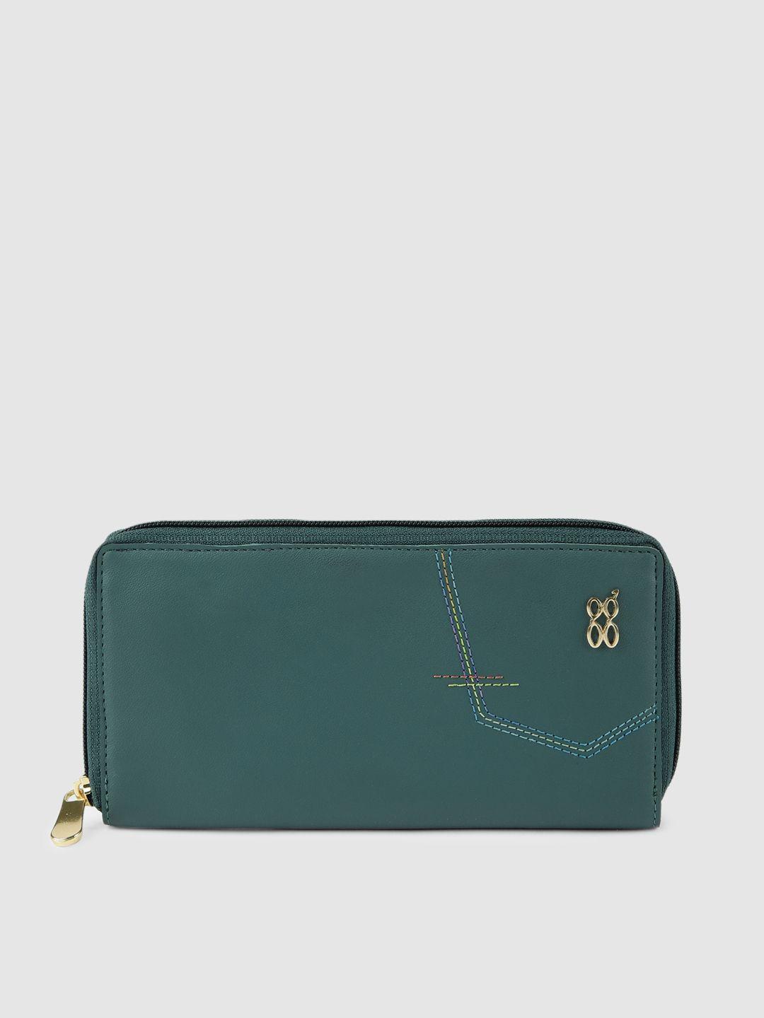 baggit women teal green solid zip around wallet