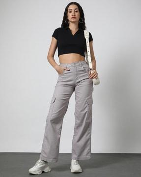 baggy fit flat waistband trousers