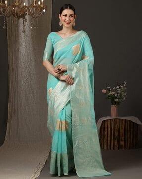 bagh design woven saree with contrast border