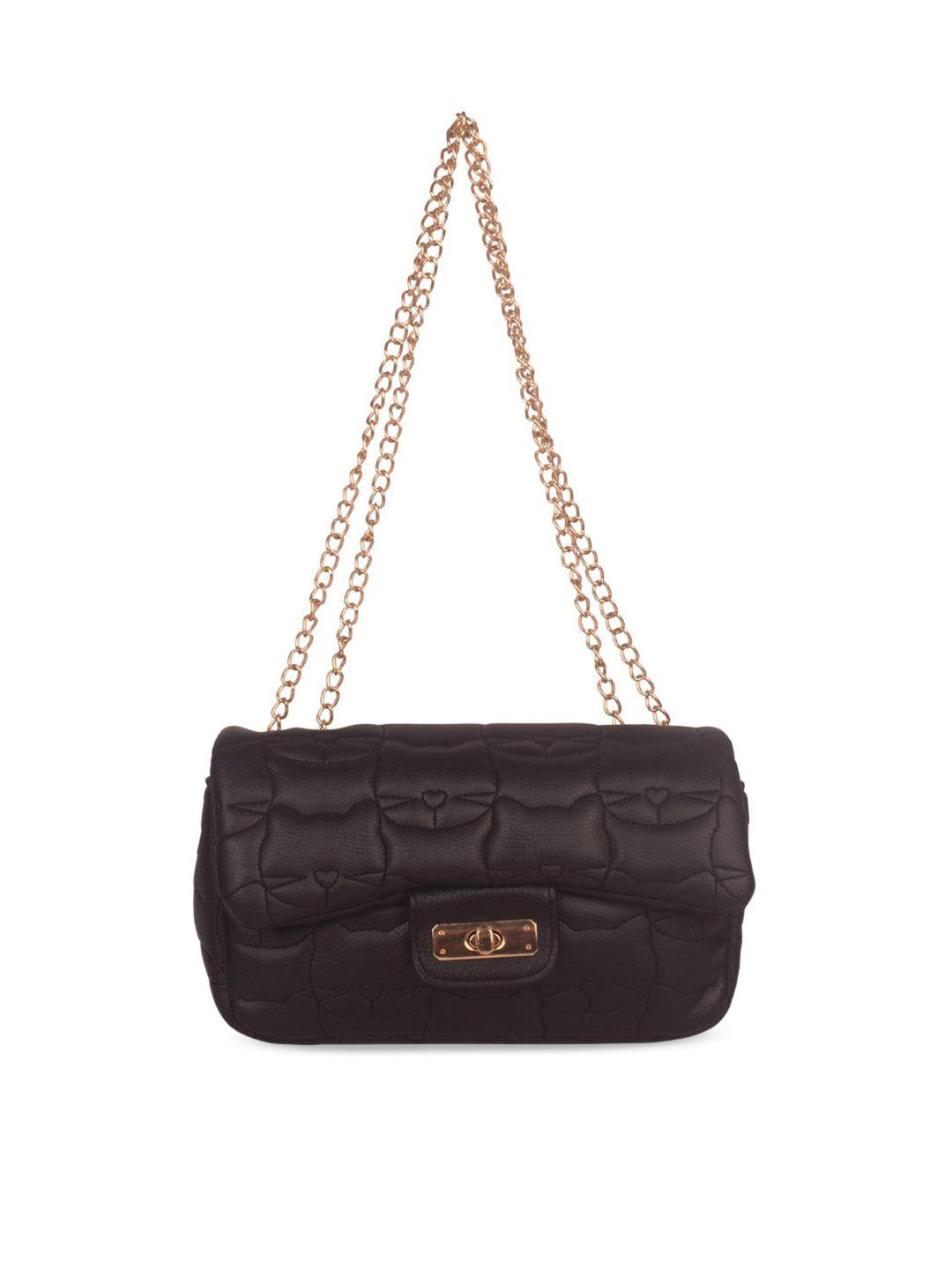 bagkok black pu structured handheld bag with cut work