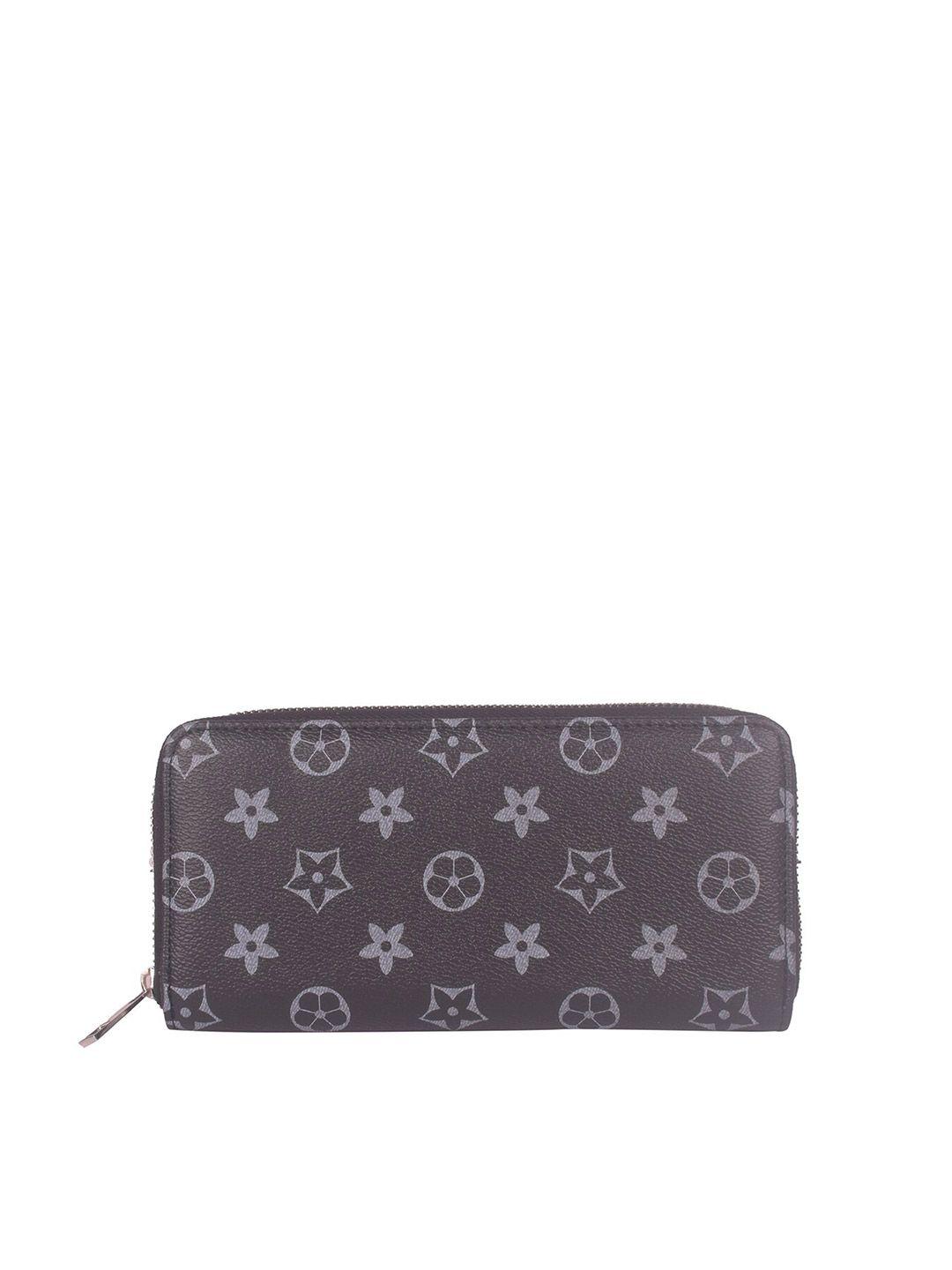 bagkok women black & grey printed pu zip around wallet