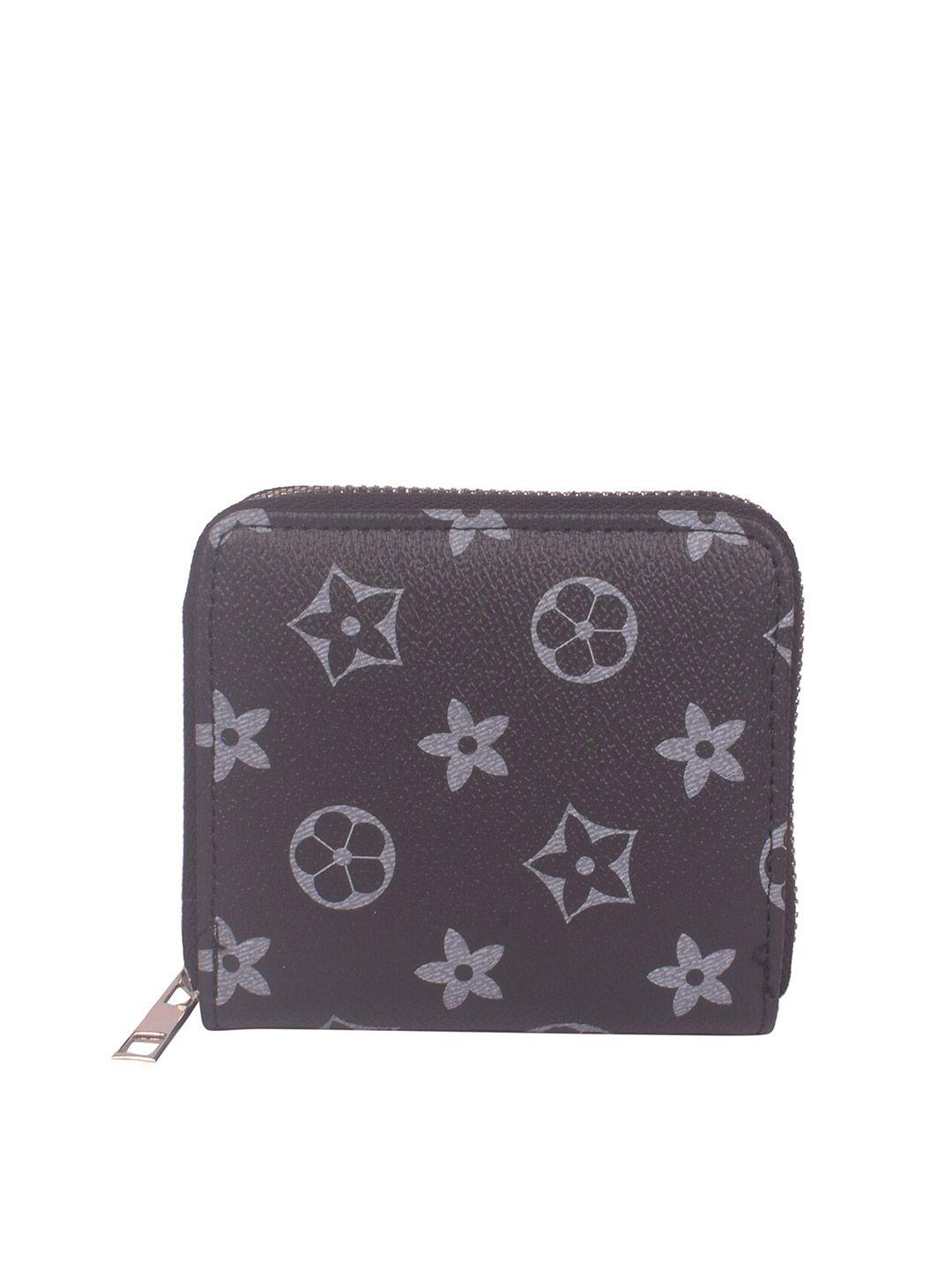 bagkok women black & grey pu zip around wallet