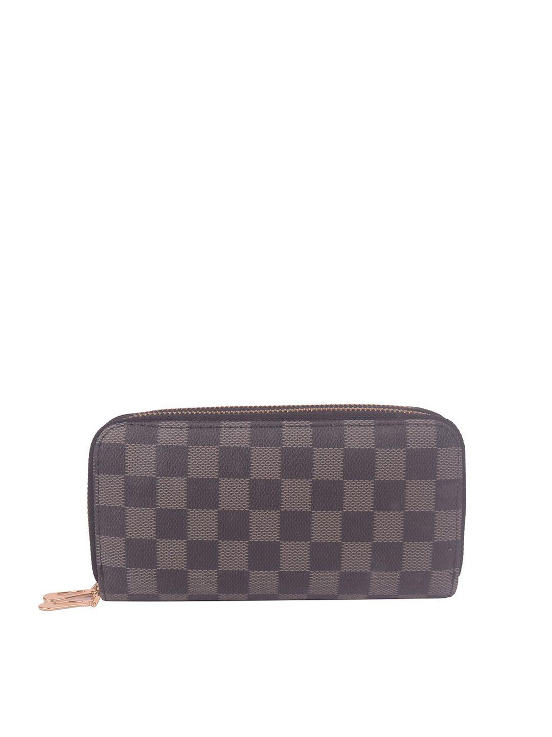 bagkok women grey & brown printed pu zip around wallet