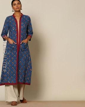 bagru dabu handblock print longline jacket