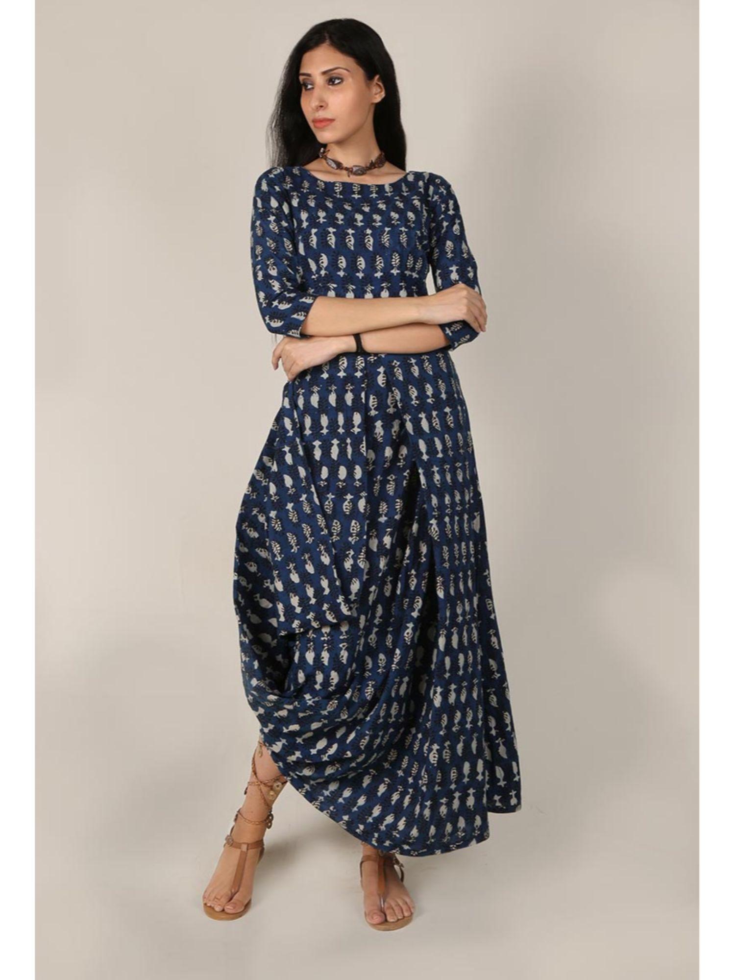 bagru paisley leaf cotton maxi dress