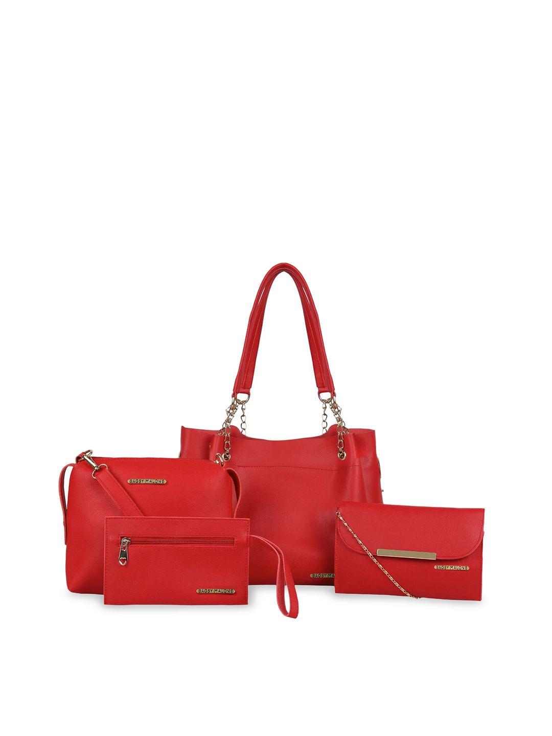 bagsy malone red pu structured shoulder bag with cut work
