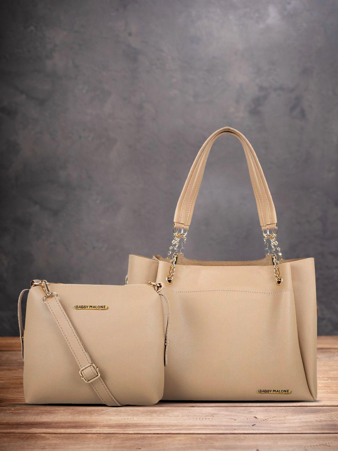 bagsy malone beige solid shoulder bag