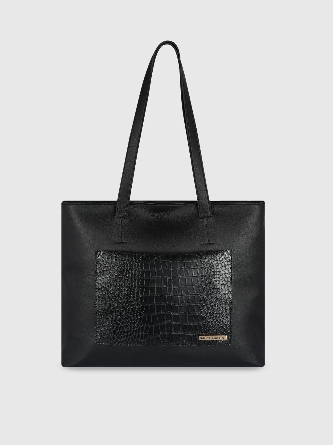 bagsy malone black textured pu structured shoulder bag with cut work