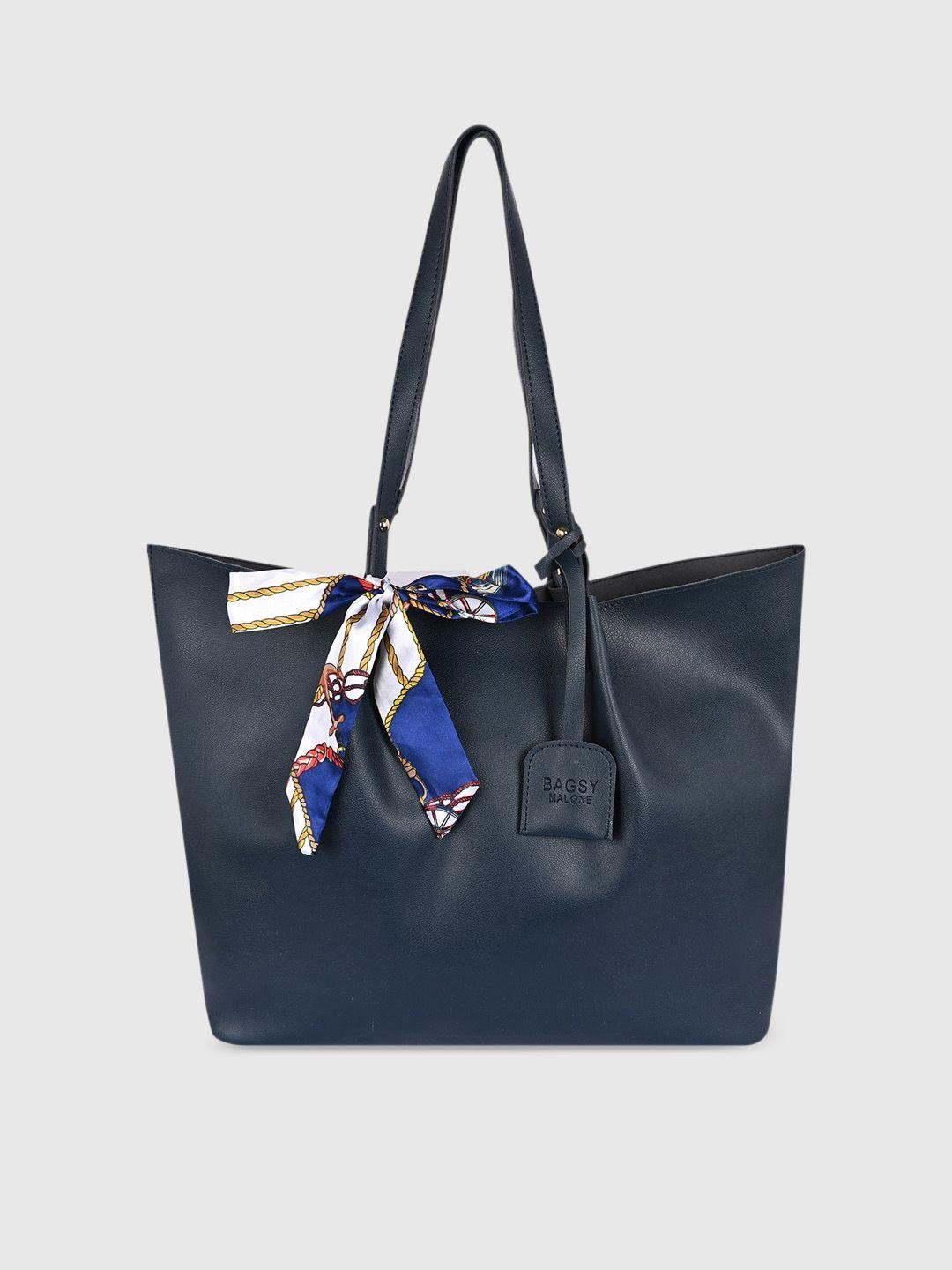 bagsy malone blue pu structured tote bag with bow detail