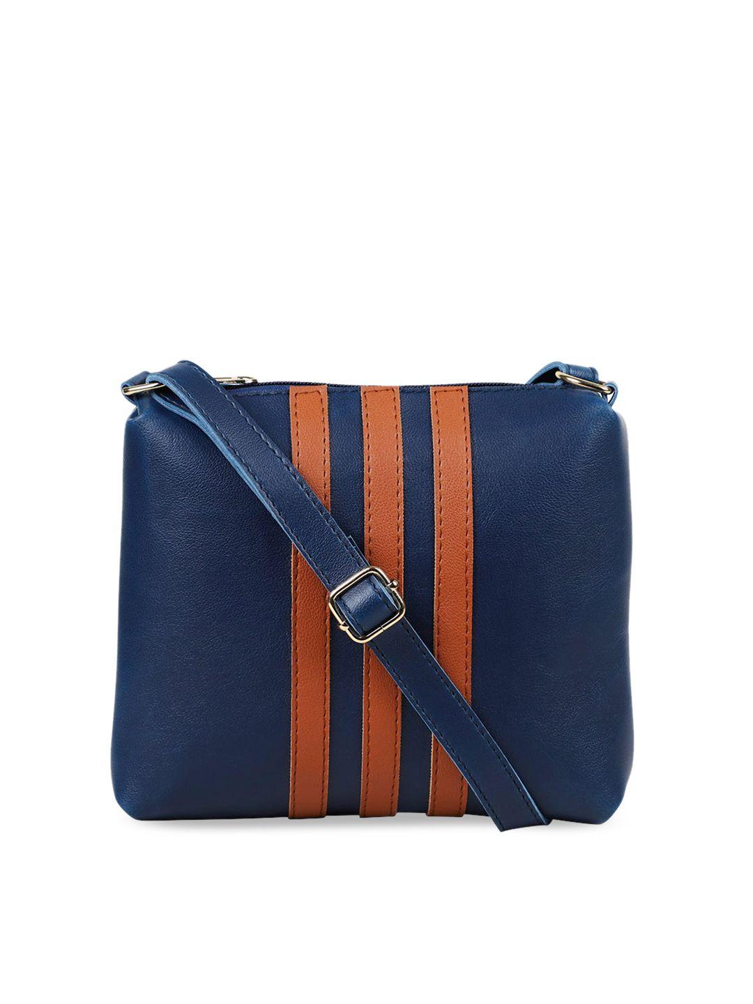 bagsy malone blue striped pu structured sling bag with quilted