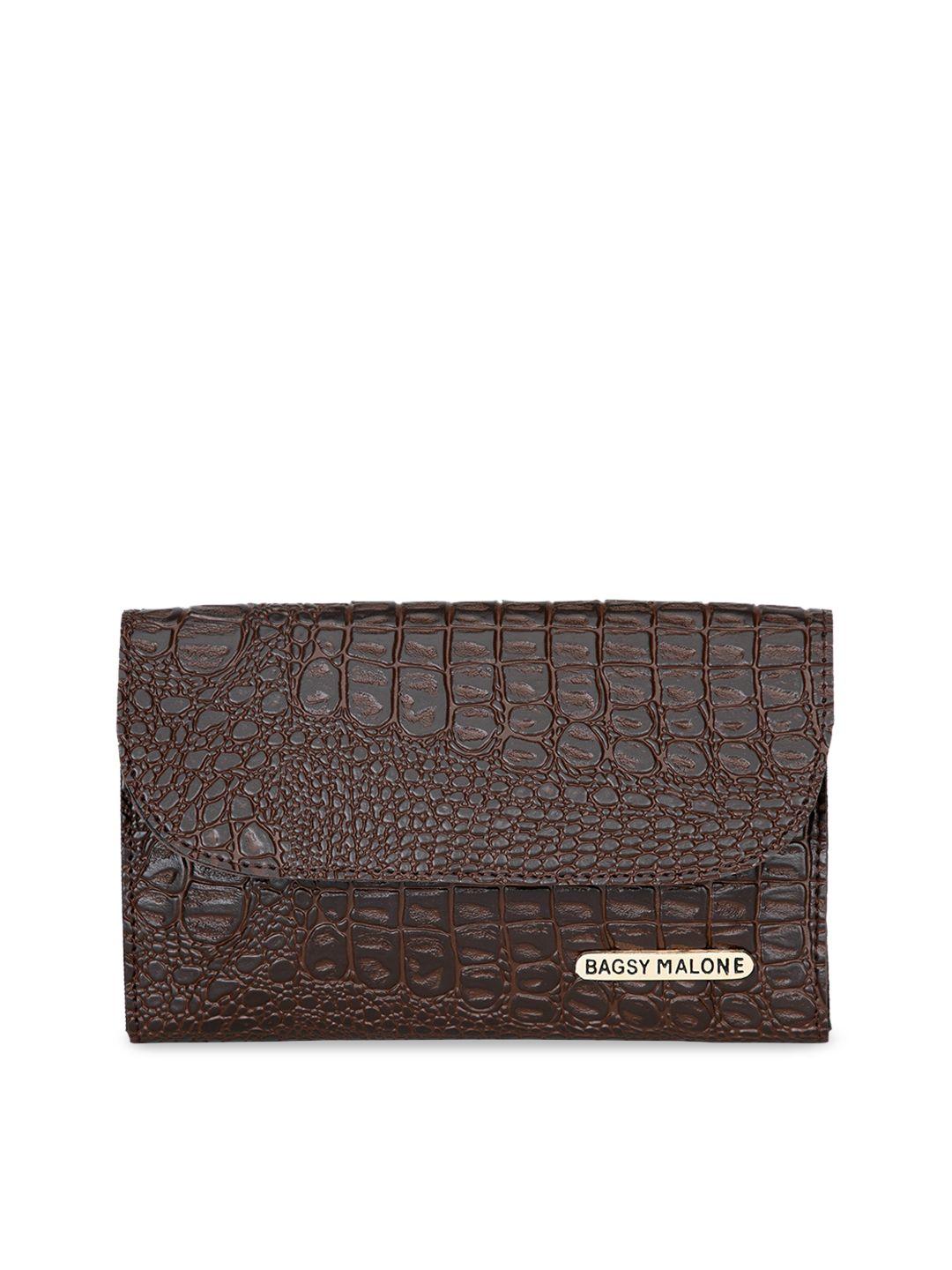 bagsy malone brown crocodile skin textured envelope clutches