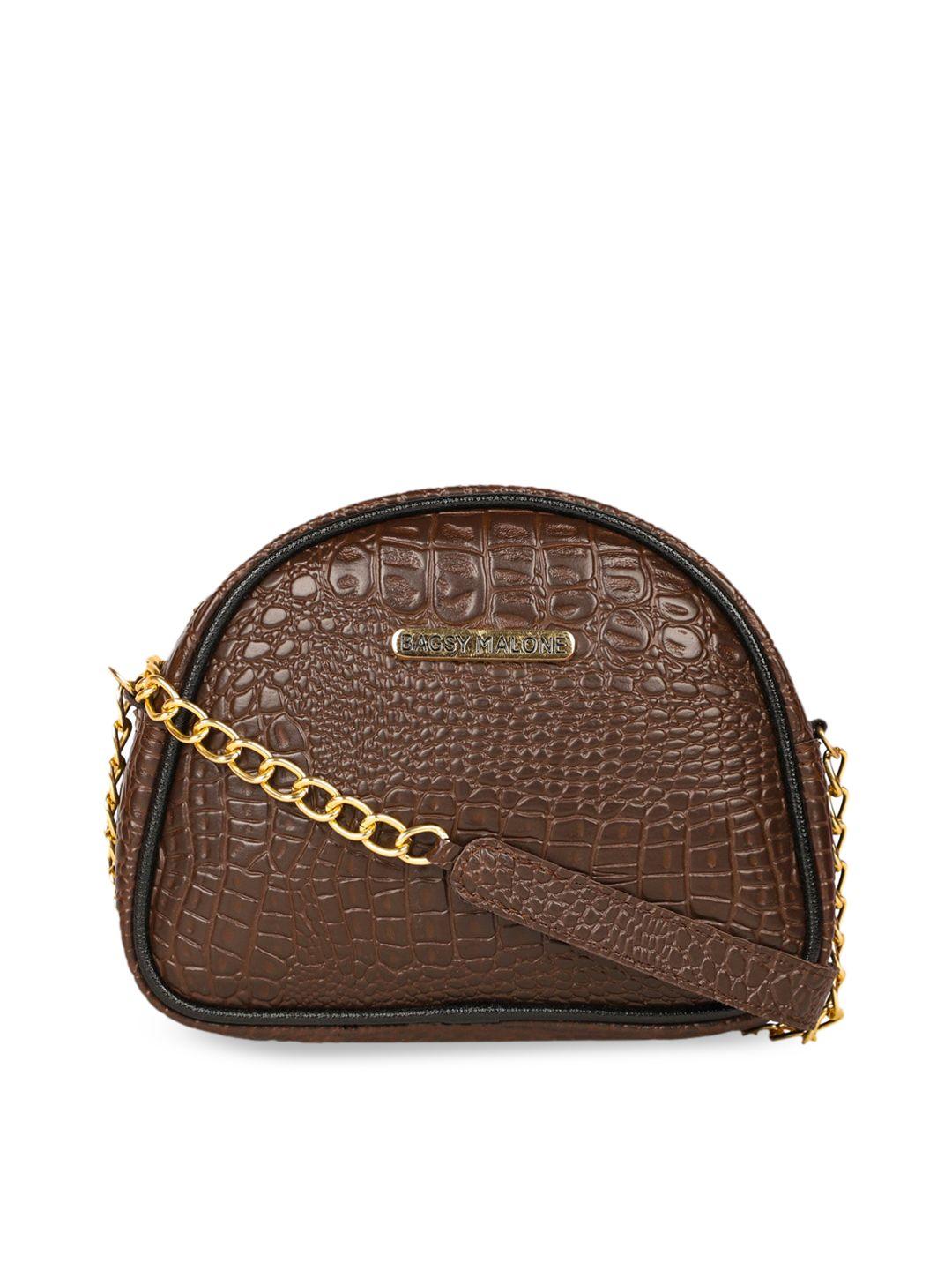 bagsy malone brown textured pu half moon sling bag