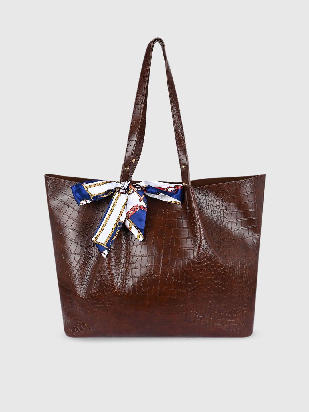 bagsy malone brown textured pu structured tote bag with bow detail