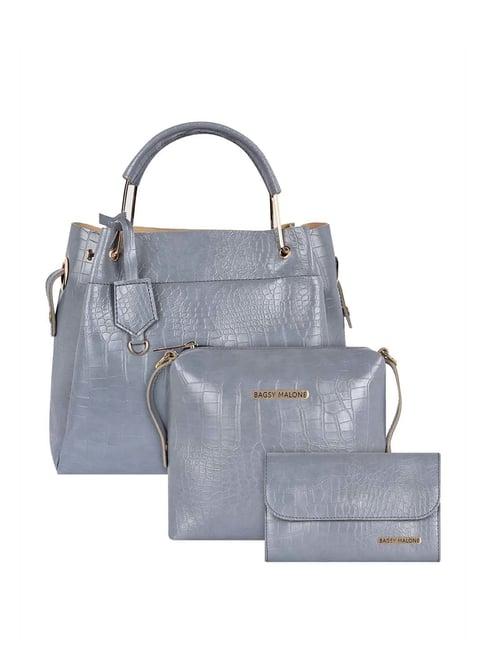 bagsy malone grey textured medium tote handbag with pouch & wallet