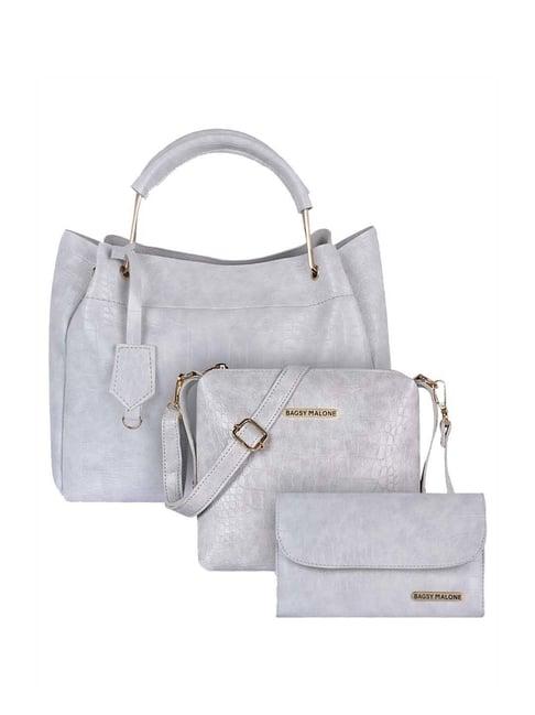 bagsy malone grey textured medium tote handbag with sling & wallet