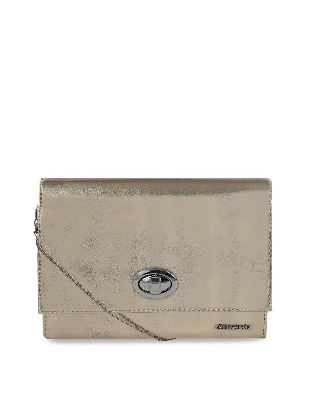 bagsy malone metallic gold-toned pu structured sling bag