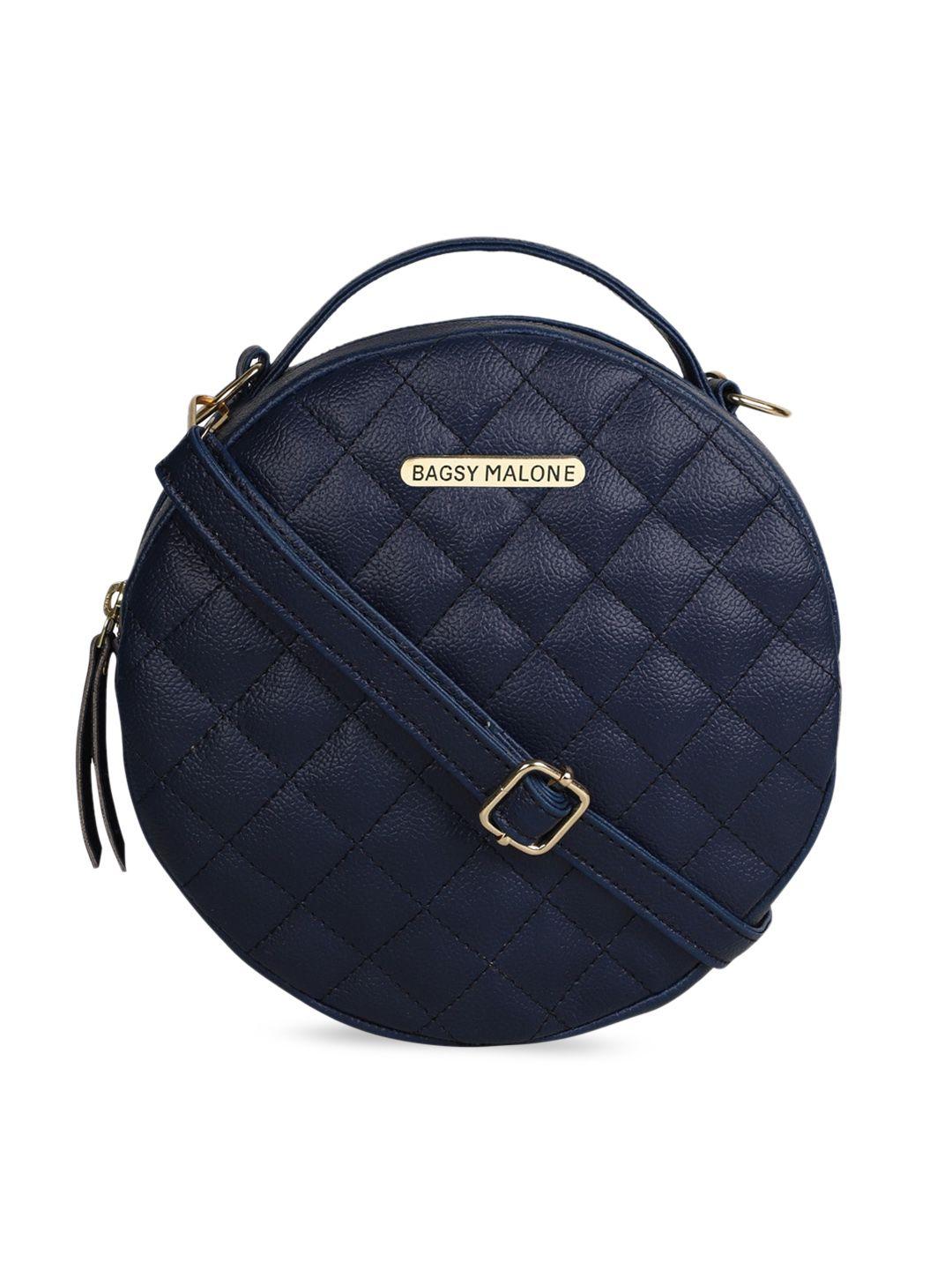 bagsy malone navy blue geometric pu structured sling bag with quilted