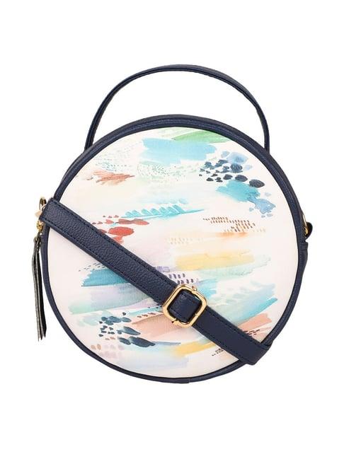 bagsy malone navy blue printed medium handbag