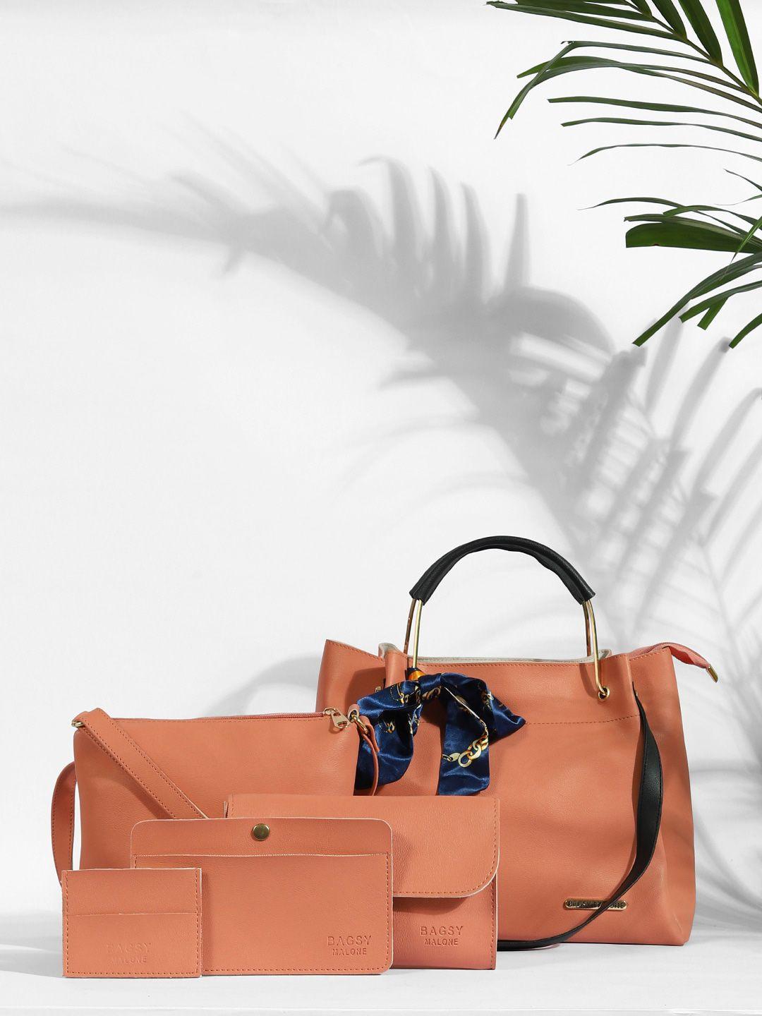 bagsy malone peach-coloured pu structured handheld bag with bow detail