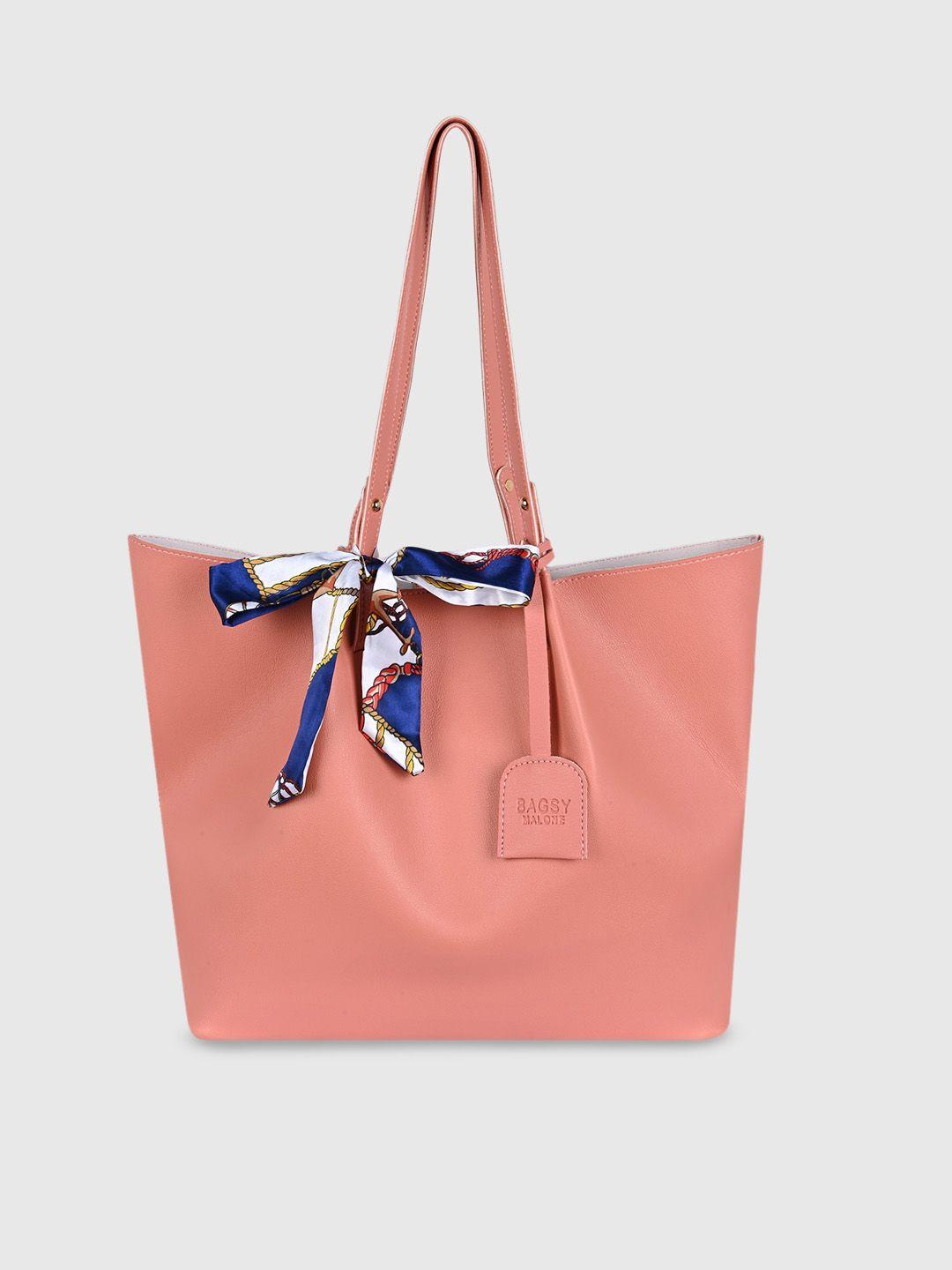 bagsy malone peach-coloured pu structured tote bag with bow detail