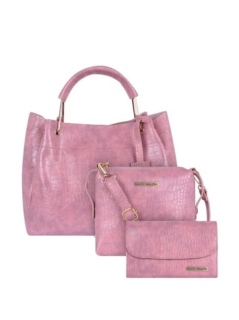 bagsy malone pink textured medium tote handbag with sling & wallet